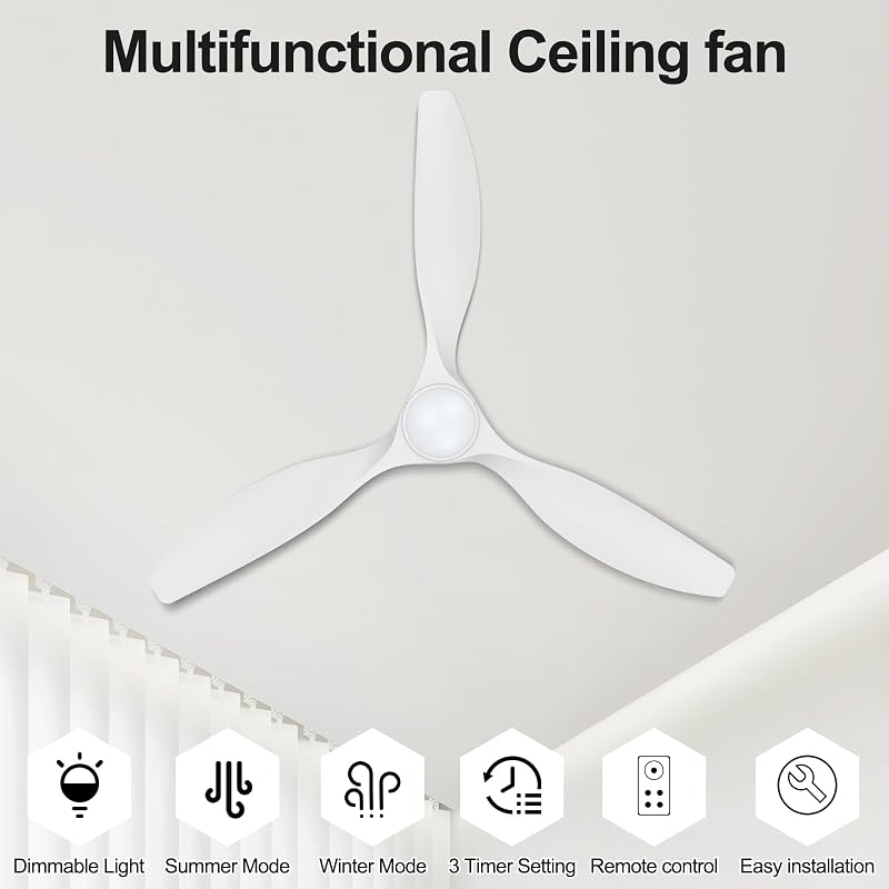 ocioc 52 Inch White Ceiling Fans with Lights and Remote - Variation: White+52 inch