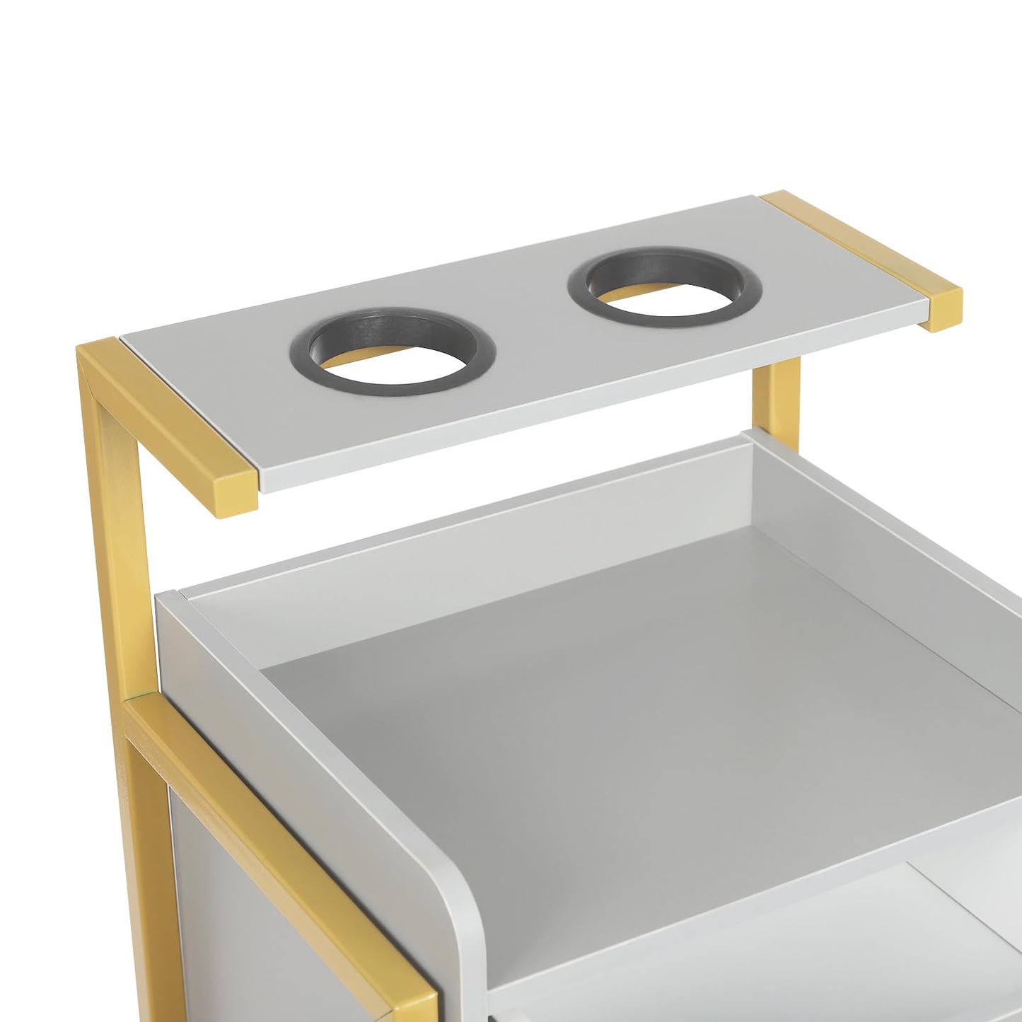 Suspended Salon Station for Hair Stylist, Wall Mounted Styling Salon Station Storage Cabinet w/2*Drawers &Hair Dryer Stand,Floating Nightstand Stylist Storage Cabinet for Home (Glod+Gray)