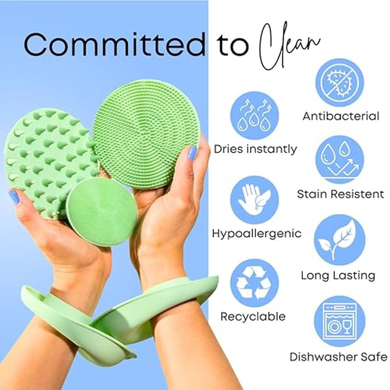 Beauty Gift Set for Face & Body - Spa Kit with Silicone Wristbands, Body Scrubber, Face Buffer & Scalp Exfoliator - Essential Skincare for Teen Girls & Women (Sage Green)