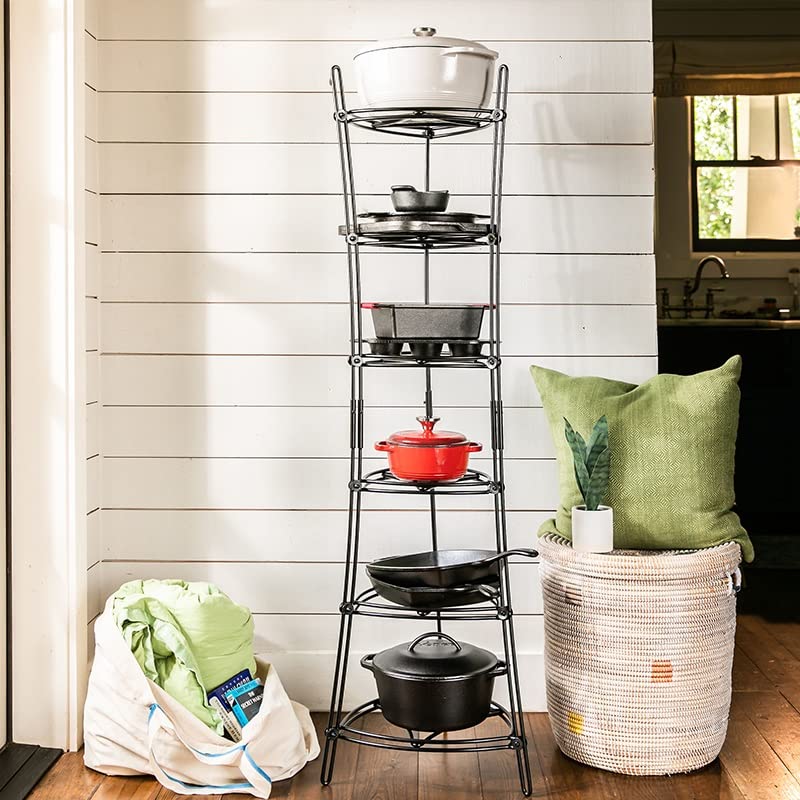 Lodge Freestanding 6-Tier Cookware Storage Tower - Matte Black Kitchen Organizer