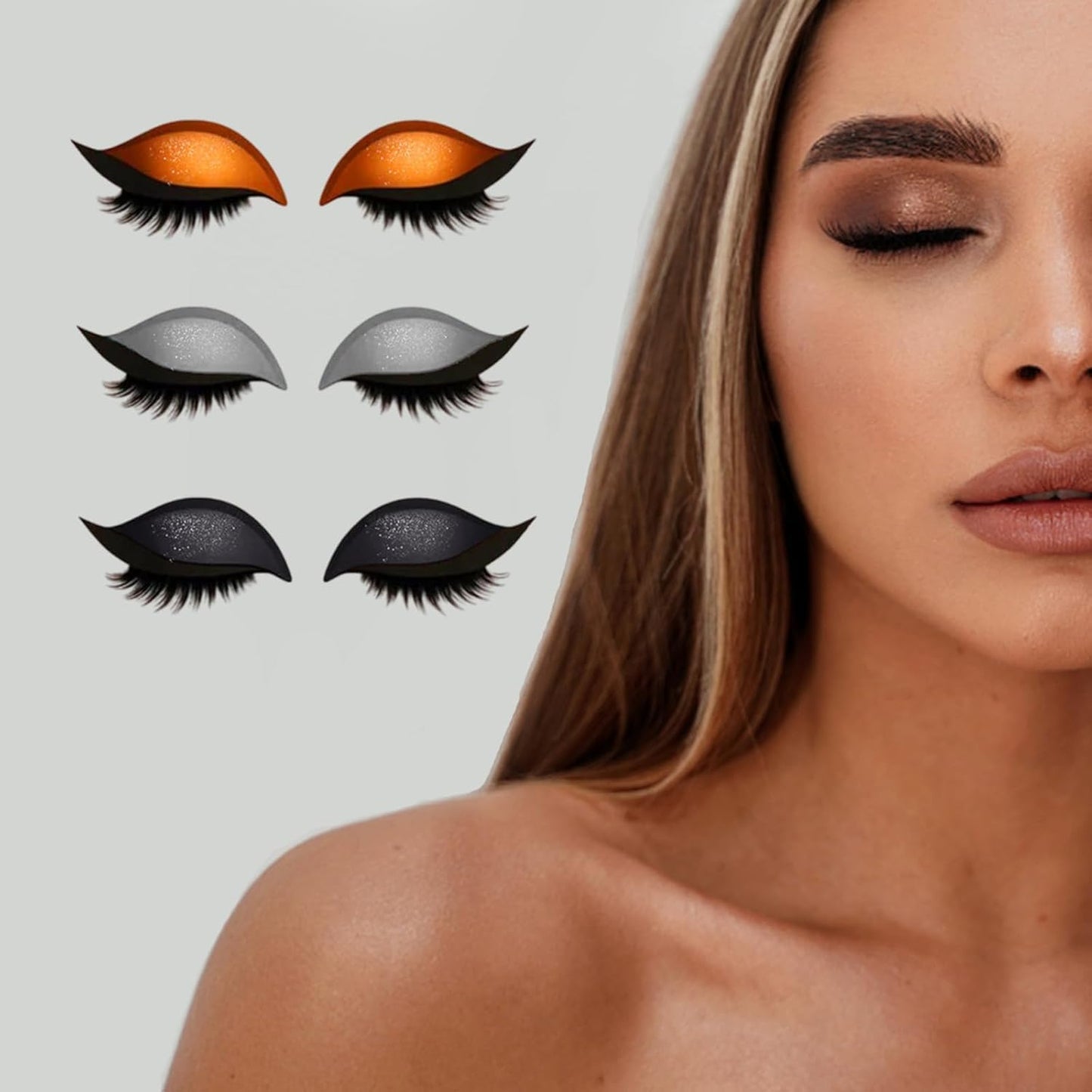 Lazy Eye Shadow Eyelash Patch,2-In-1 Reusable Eye Makeup Stickers,Eyeshadow Eyelashes Makeup Stickers, Colorful Beauty Fashion Eyelid Line Sticker (Orange)