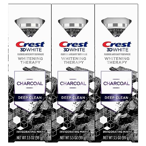 Crest 3D White Whitening Therapy Charcoal Toothpaste Mint 3.5oz Pack of 3 - Deep Clean & Remineralize