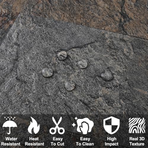 AULIGET Rust Slate Peel and Stick Backsplash Wall Tiles - 200 Pieces, 3x6 Inch PVC Faux Stone for Kitchen, Bathroom, Laundry, Fireplace, Camper - Variation of Rust Slate / 200