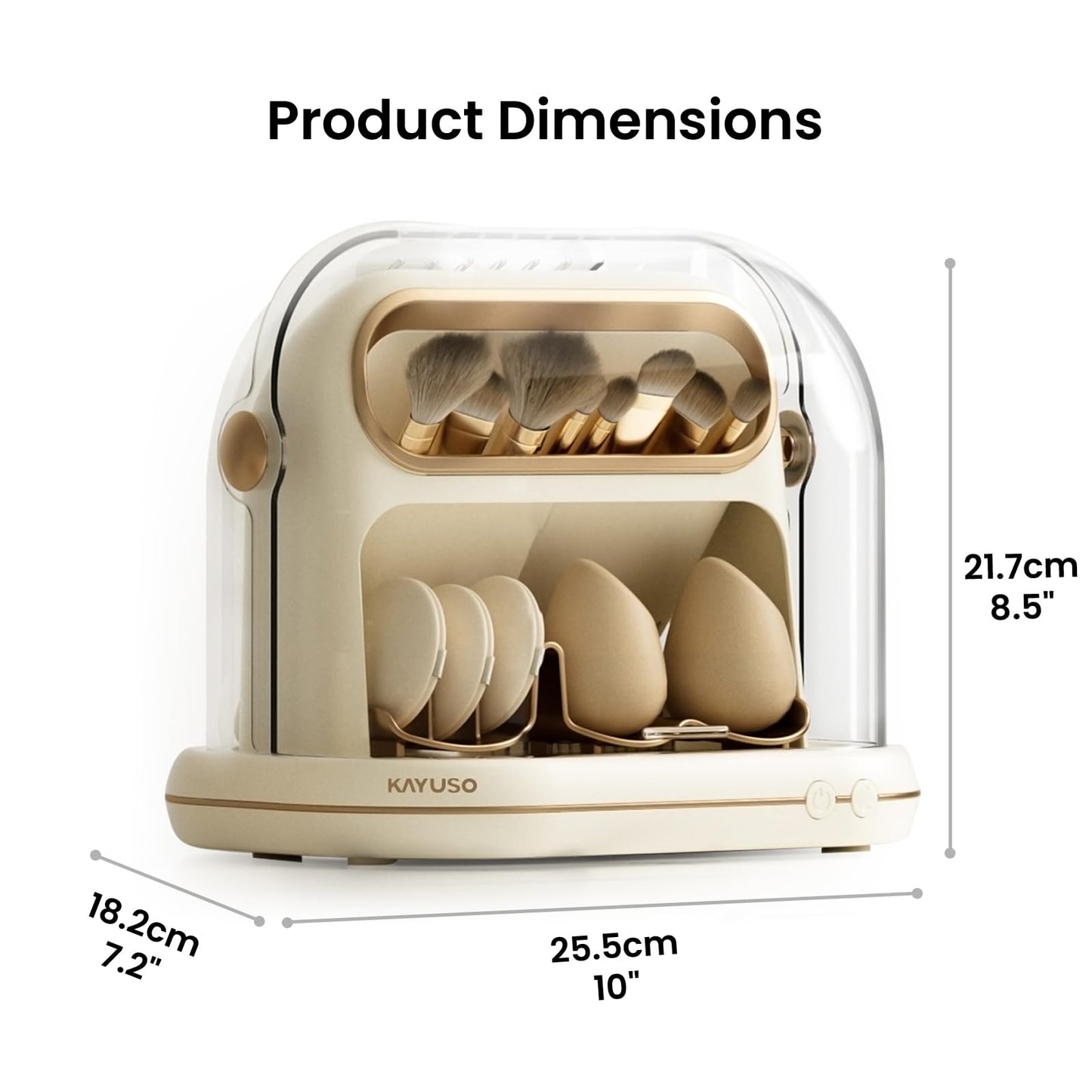 KAYUSO Electric Makeup Brush Dryer Machine, 3 in 1 Automatic Makeup Brush Dryer and Storage with Cover, Timed Cleaning Tool for Most Size Brushes and Sponges