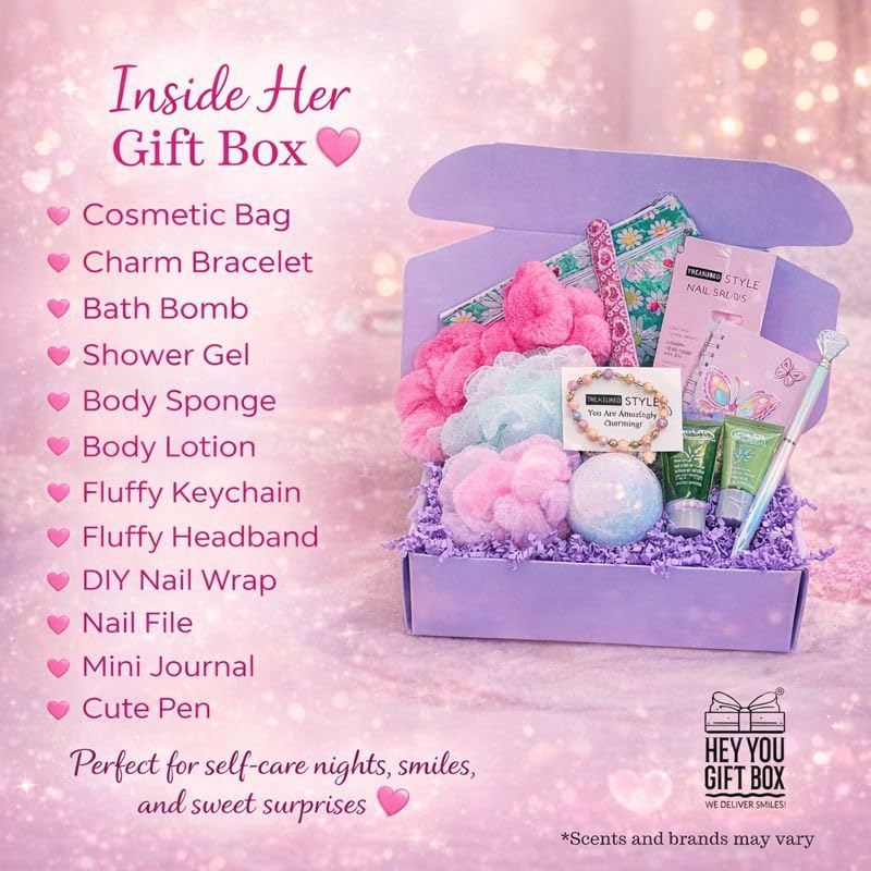 Teen Girl Self Care Gift Box with Spa, Nail Art, Body Lotion & More - Birthday & Back to School