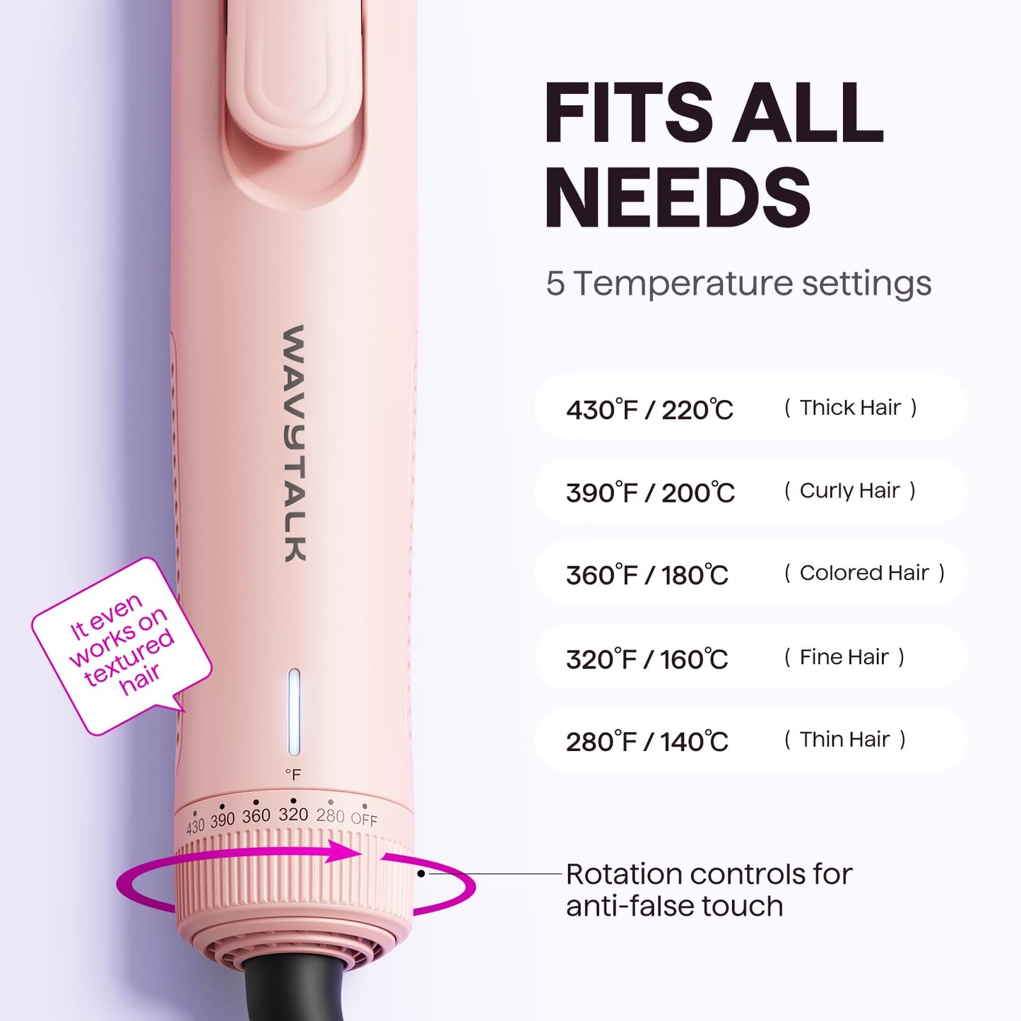 Wavytalk Airflow Styler Curling Iron, Cool Curl, 360° Cool Air Lock in Style for Lasting Curls, Reduces Damage, 2 in 1Hair Straightener and Curler, 1.25 Inch, Anti-Scald for Short Long Hair, Pink