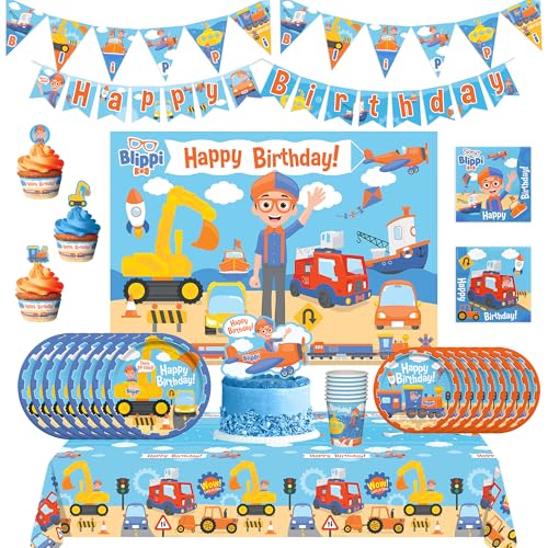 Blippi Birthday Party Supplies Set for 16 Guests - Dinnerware, Banners & Decorations - Variation 129