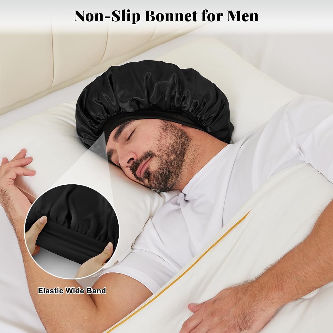 Bonnet for Men, Satin Silk Bonnet for Sleeping with Wide Band, Soft Hair Bonnets for Curly Hair Braids