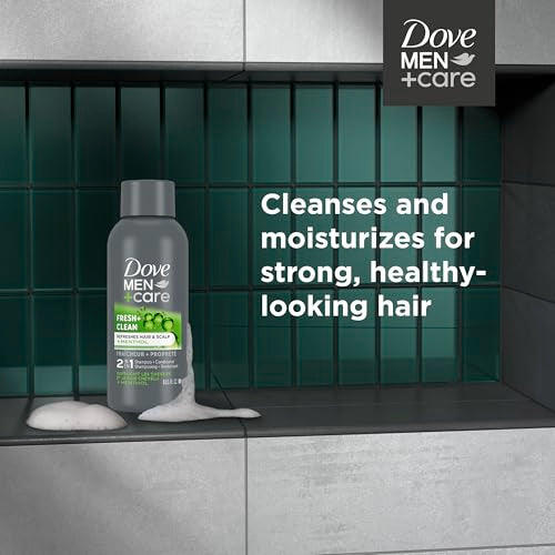 DOVE MEN + CARE Fortifying 2 in 1 Shampoo and Conditioner for Normal to Oily Hair Fresh and Clean with Caffeine Helps Strengthen Thinning Hair 3 oz (Pack of 12)