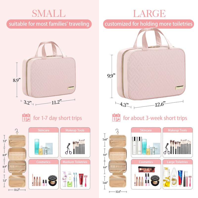 HOTOR Large Pink Hanging Travel Toiletry Bag for Women & Men