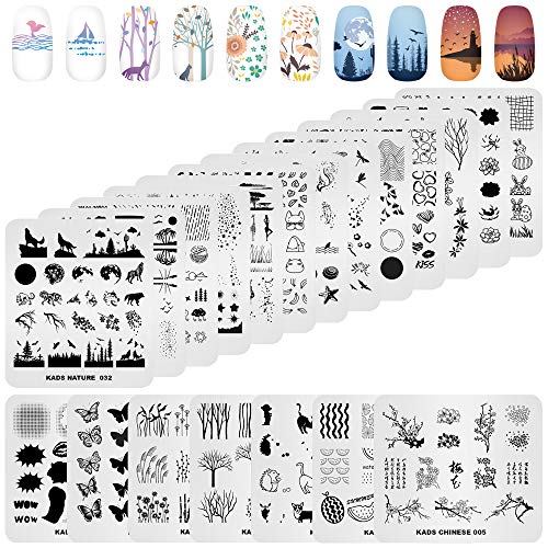 KADS 20pcs Nail Stamp Plates Set - Leaves, Flowers, Animal Nail Art Templates (20 Pcs)