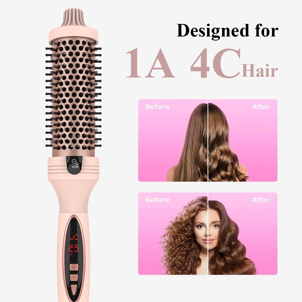 IUIBeauty 3-in-1 Thermal Brush for Hair – Straightens, Volumizes & Curls with Negative Ion Technology, Digital Display, Rose Gold