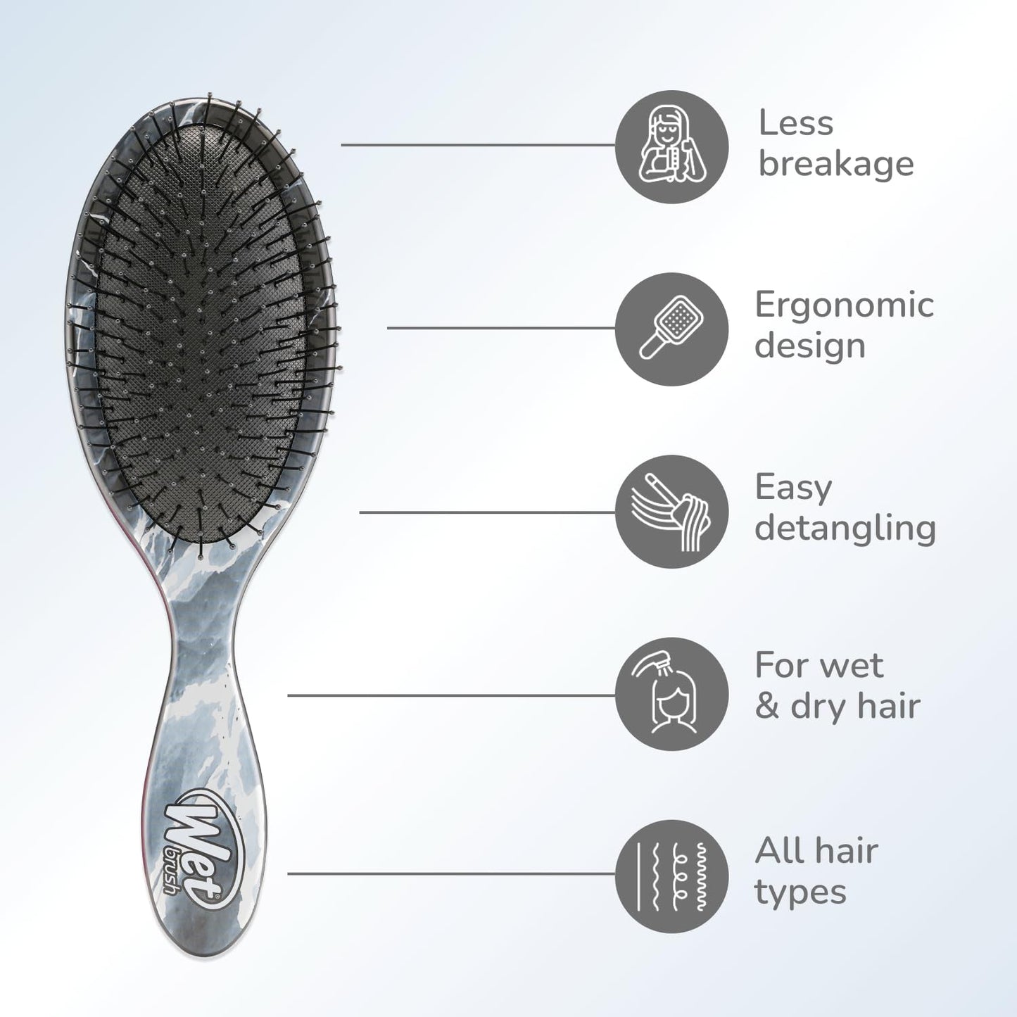 Wet Brush Original Detangler Brush - Metallic Marble, Onyx - All Hair Types - Ultra-Soft IntelliFlex Bristles Glide Through Tangles with Ease - Pain-Free Comb for Men, Women, Boys and Girls