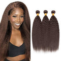 24 24 24 inch Color 4 Bundles Human Hair Brown Yaki Bundles Chocolate Brown Human Hair Bundles Grade 8A Remy Dark Brown Kinky Straight Human Hair Bundles