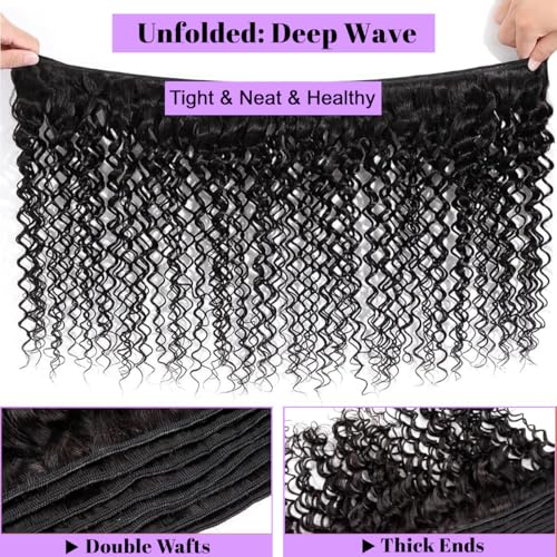 Deep Wave Human Hair Bundles 14 Inch Natural Color Brazilian Virgin Hair Curly Extensions