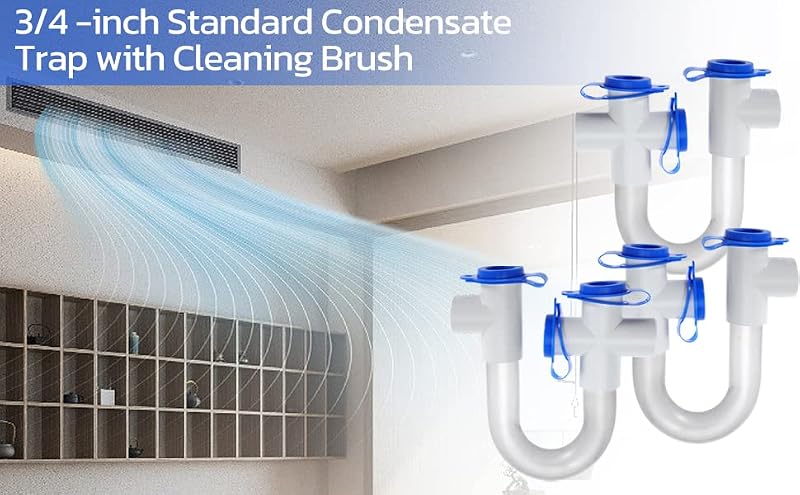 10 Pack 3/4" PVC Condensate Trap with 21" Flexible Cleaning Brush for HVAC Drainage