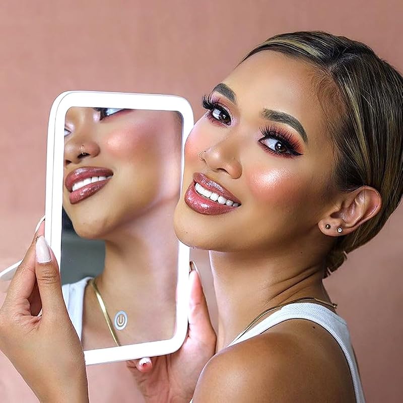 Rechargeable LED Travel Makeup Mirror with 3 Color Settings & 10x Detachable Magnifier