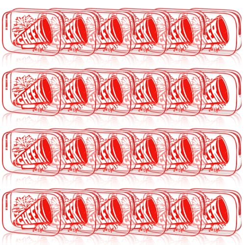 Kacctyen 24 Pcs Cheer Team Gifts Cheer Makeup Bag Bulk for Team Sport Gifts PVC Clear Cosmetic Bag Cheerleader Makeup Case Toiletry Zipper Pouch for Sport Cheerleading, 7x4.7x2.4''(Red)