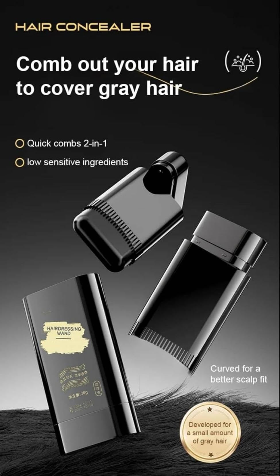 Comb Hair Dye, 2 in 1 Waterproof and Sweat-Proof Temporary Root Touch Up Tool, Black Hair Dyes with Combs Applicator, Portable Hair Colouring Cream for Women Men (Brown-2pcs, 1 Ounce)