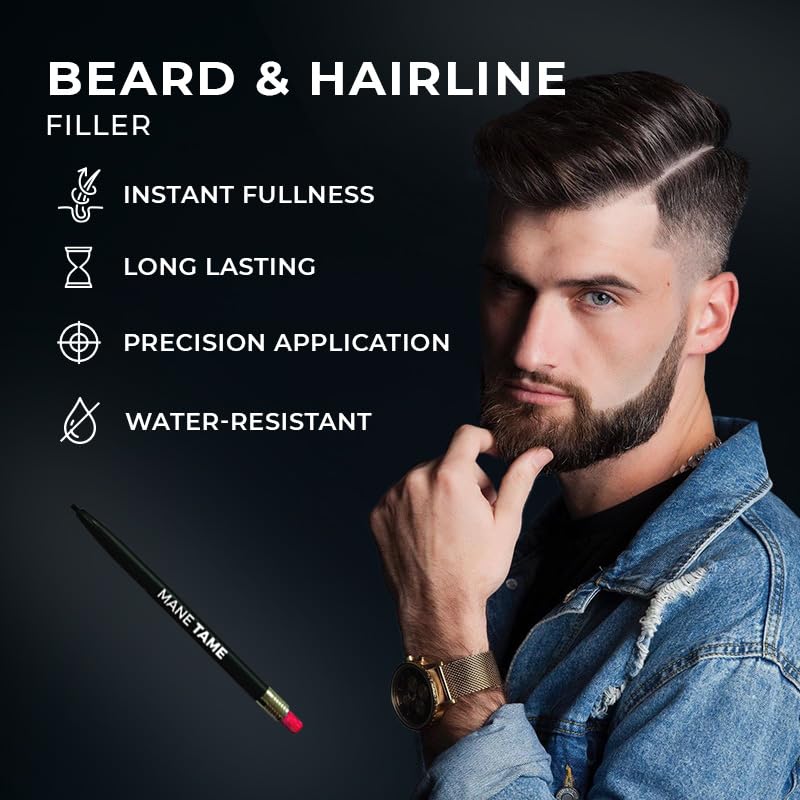 Mane Tame Retractable Beard & Hairline Filler – Water-Resistant Grooming and Styling Pencil, Long Lasting with Natural Finish, Fill Patches, & Strengthens Hairlines (2 Pack)