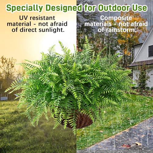 Fake Hanging Fern Plants Outdoor 2 Pack - Green faux Indoor & Outdoor Decor