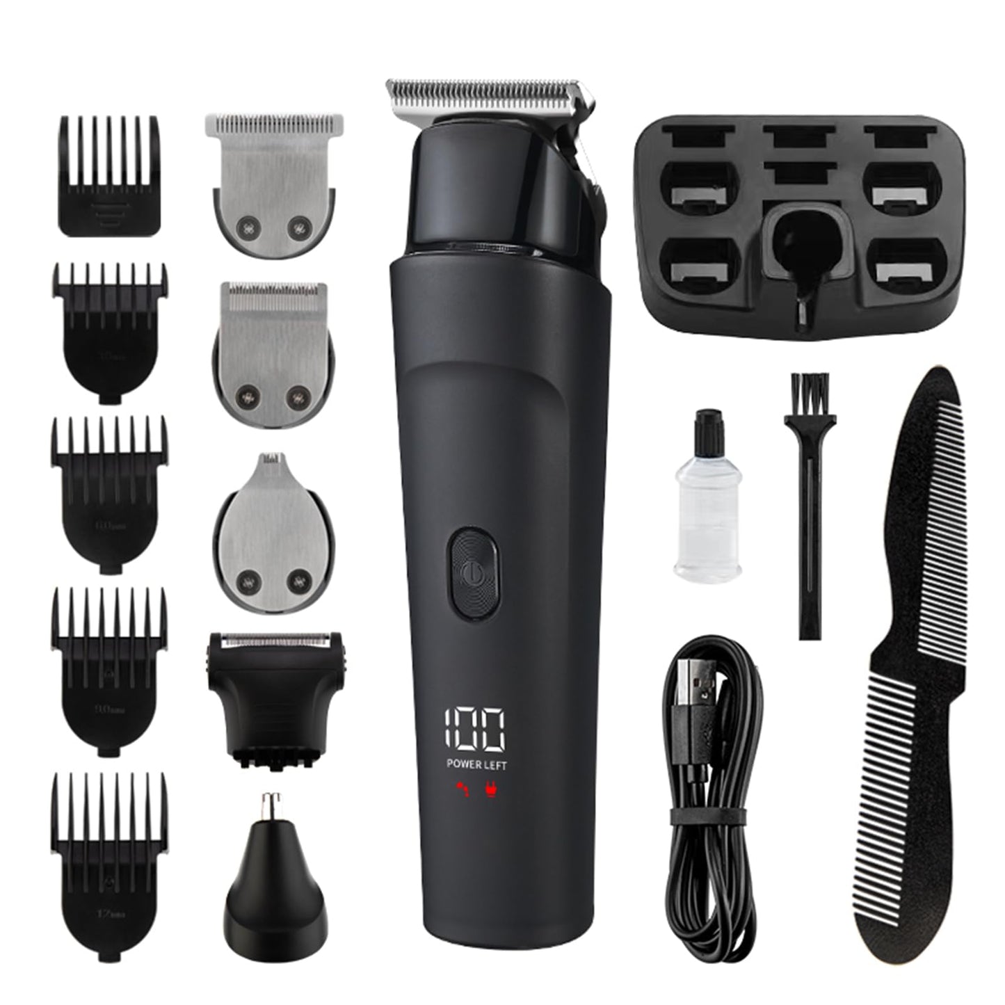 Rechargeable Men's Hair Clippers & Body Hair Trimmer Home Haircut & Grooming Set with LED Display 5 in 1 Kit Cordless Mustache Body Face Beard Trimmer for Men Waterproof Beard Shaver (Blue)