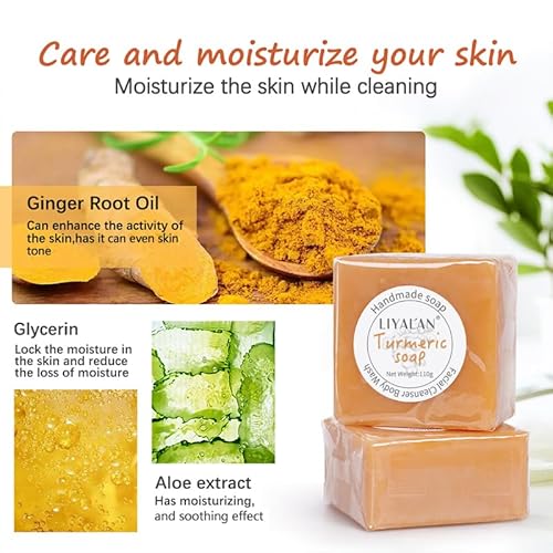 LIYALAN Turmeric Soap Bar 3.88 oz X 2Bars for Face Body Smooth Skin,Cleansing Natural Handmade Sensitive Skin Vegan Formula