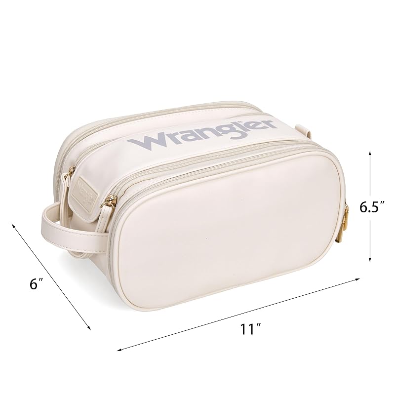 Wrangler Large Makeup Bag - Beige Travel Toiletry Organizer, 11x6.5x6