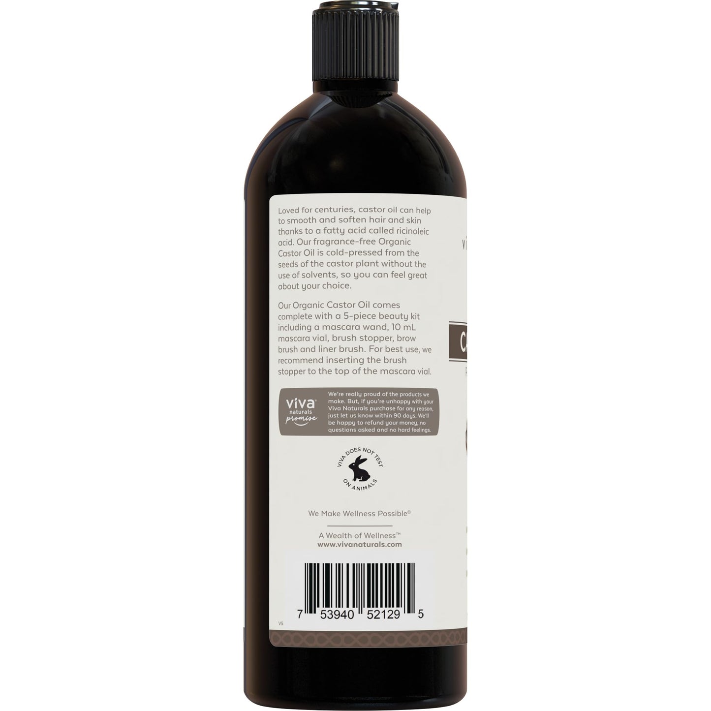 Viva Naturals Cold pressed Organic Castor Oil 16 fl oz - Castor Oil for Face, Eyelashes, Traditional Eyebrow Serum, Hair Oil - Certified Organic & Non-GMO