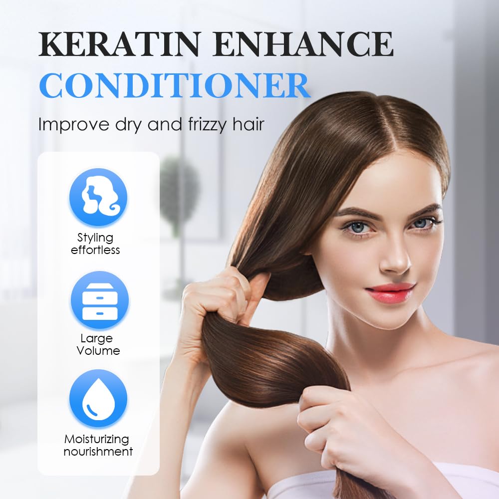 Keratin Revitalizing Cream, 2025 New Keratin Hair Straightener Cream, Keratin Boost Hair Smoothing Moisture Deep Conditioner for Women, Leave in Conditioner for Dry Damaged Hair (2Pcs)