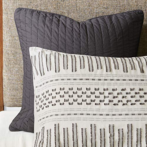 King Comforter Set with Matching Shams - Rhea Cotton Jacquard Geometric Design - Ivory & Charcoal - Comforter and Sham Set - All Season Cozy Bedding