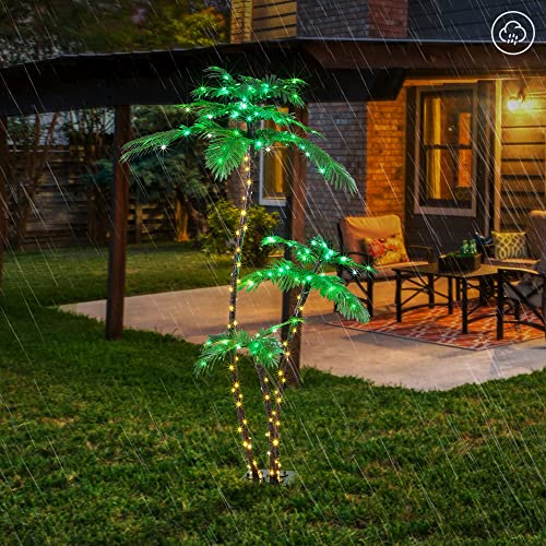 LIGHTSHARE 6FT Solar Lighted Artificial Palm Tree with 3 Trunks & 203LED for Indoor & Outdoor Decoration