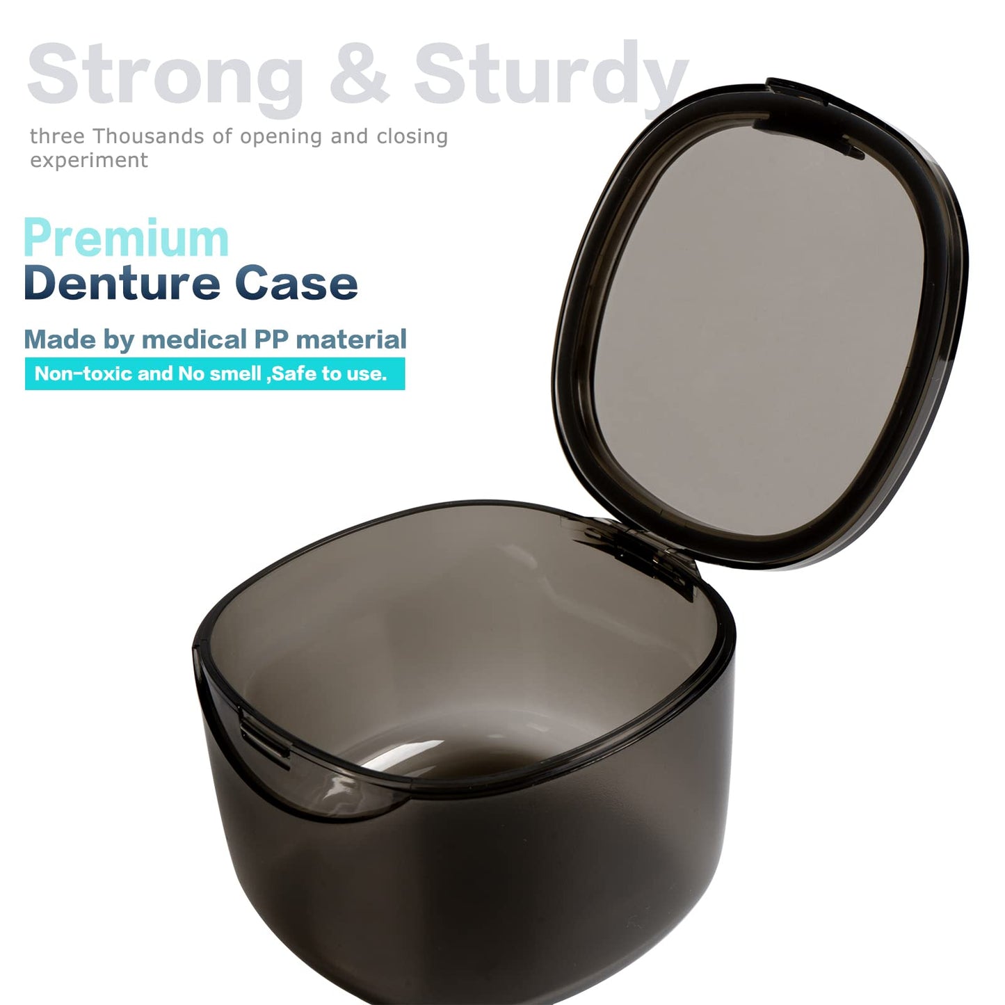 Uouovo Upgraded Denture Bath Box Cup, No-Leak Denture case,Retainer Cleaning Box, Complete Clean Care for Dentures, Clear Braces, Mouth Guard, Night Guard & Retainers (transparent grey)