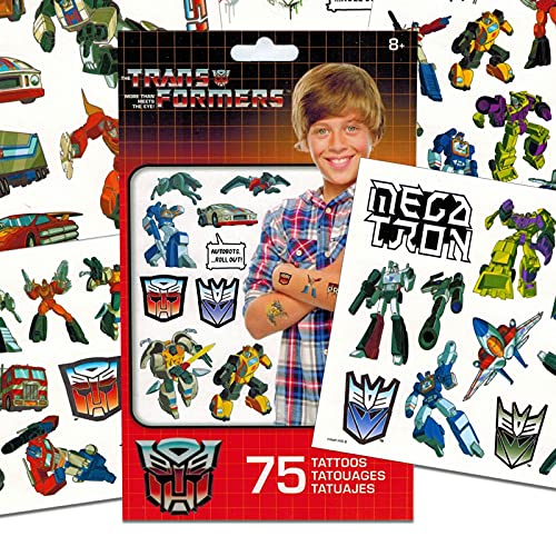 Transformers Temporary Tattoos Party Pack Bundle - 75 Tattoos for Kids Plus Rex-Man Door Hanger (Party Favors)