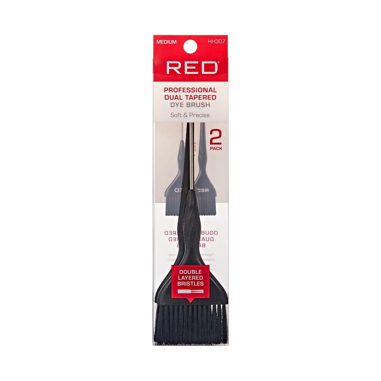 RED by Kiss Professional Dual Tapered Hair Dye Brush, Double Layered Bristles, Non-Slip Spiral Handle, Salon Precision Tool (Medium, 2PK)