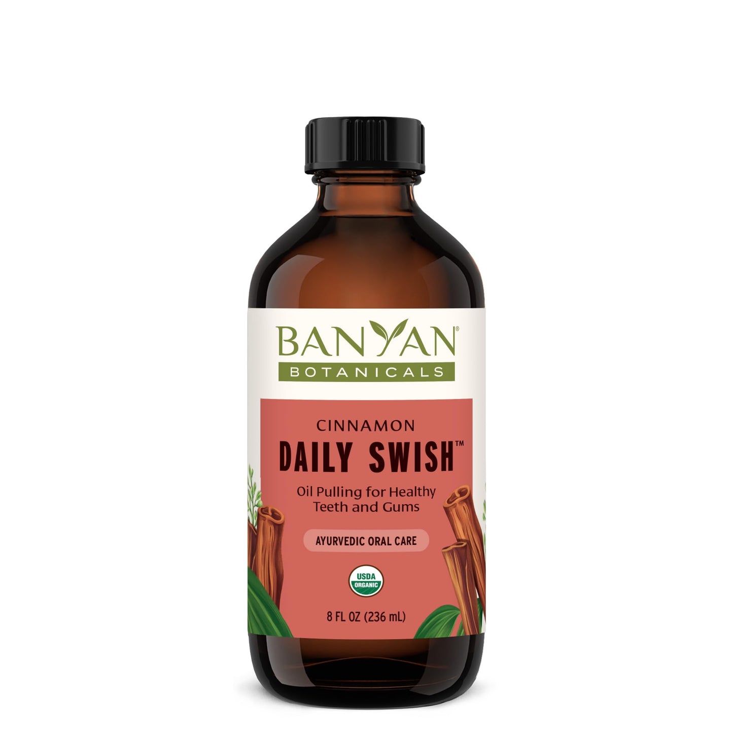 Banyan Botanicals Cinnamon Daily Swish – Organic Ayurvedic Pulling Oil with Coconut Oil – Mouthwash for Fresh Breath and Sparkling Oral Health* – 8 oz – Non GMO Sustainably Sourced Vegan