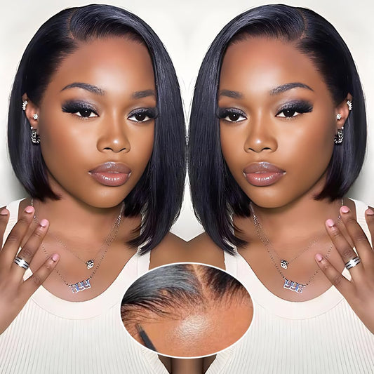 GUDOZO 9x6 Bob Wig Human Hair Glueless Wigs Human Hair Pre Plucked Pre Cut HD Lace Front Glueless Wigs Human Hair 200% Density Short Straight Bob Wigs for Black Women 12 inch