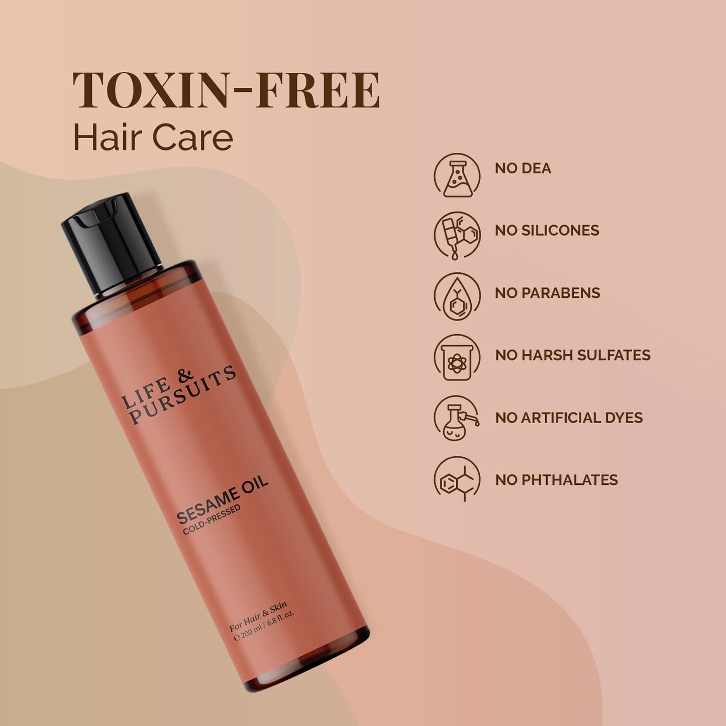 Life & Pursuits Cold-Pressed Sesame Oil Combo (6.76 fl oz) - Unrefined Moisturizer for Healthy Hair and Smooth Skin