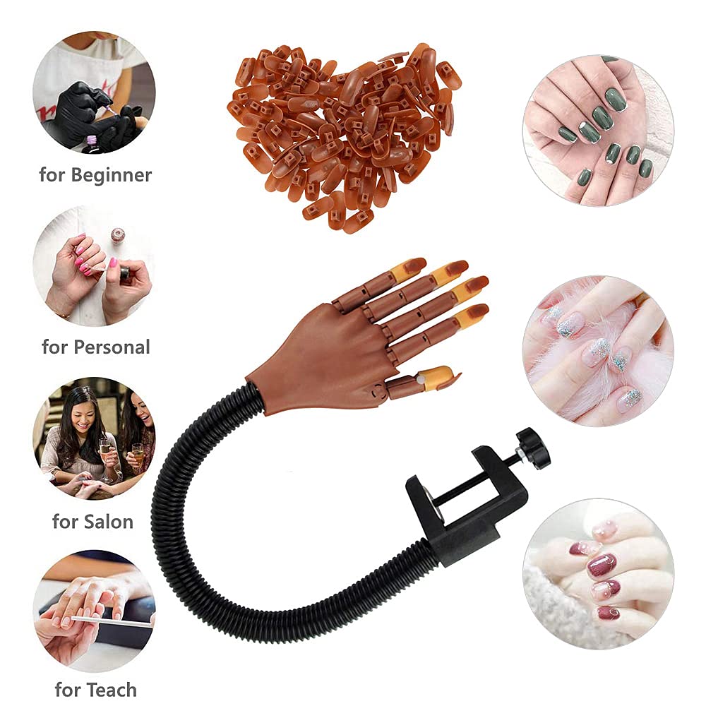 Practice Hand for Acrylic Nails, Professional Nail Practice Hand for Training, Adjustable False Fake Mannequin Hand with Nail Tips, Upgrade DIY Nails Display Manicure Supply (Hand tool set)