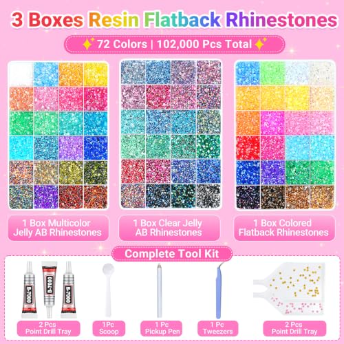 102,000 Pcs Rhinestone Bedazzling Kit with Glue - DIY Craft Jewelry & Decor