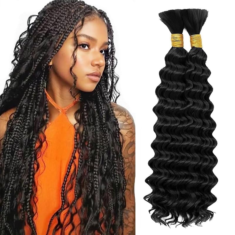Deep Wave Human Braiding Hair Bundles 18 Inch – Brazilian Virgin Curly Hair for Boho Braids