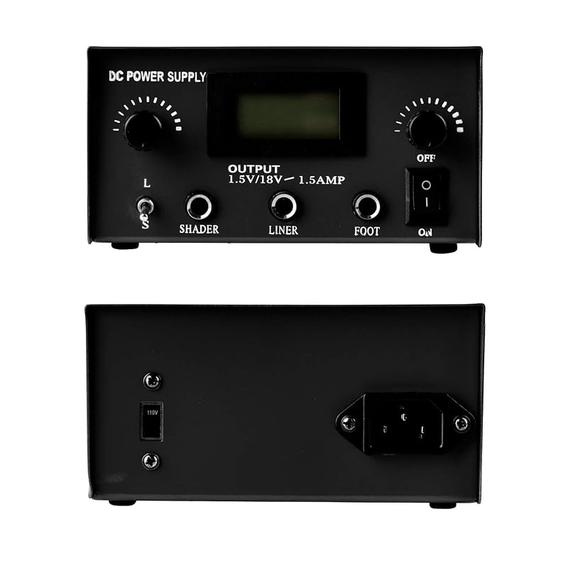 Dual Digital Tattoo Power Supply with Foot Pedal & 2 Clip Cords — Black
