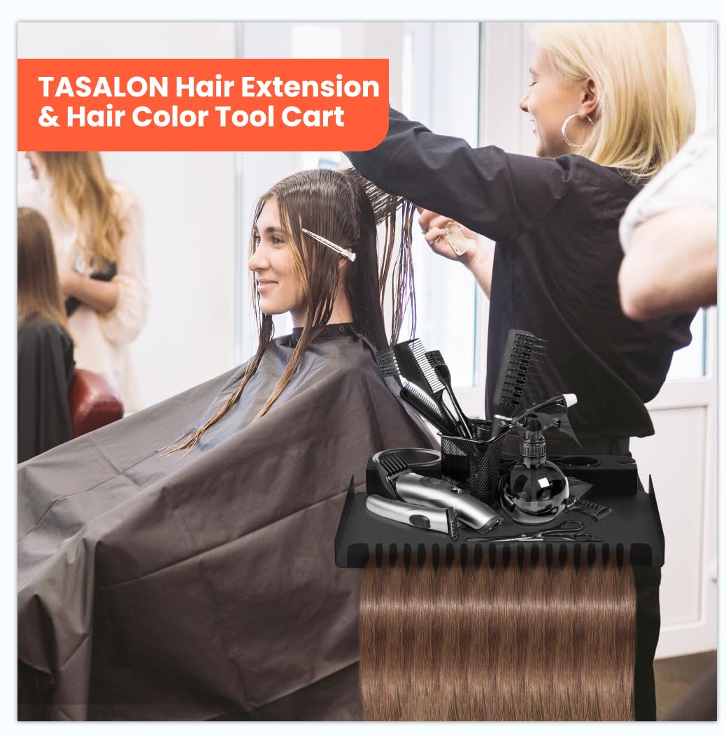 TASALON Professional Hair Styling Station Cart, Rolling Salon Tray with Magnetic Bowls, Tool Holders and Dryer Mount, Black