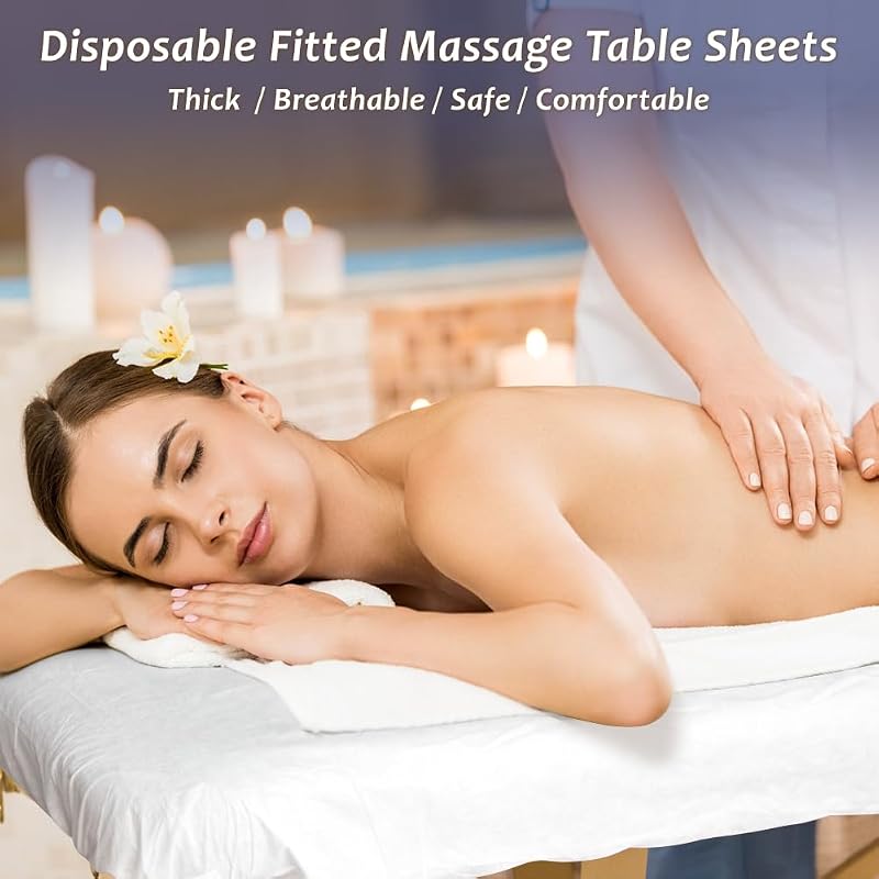100PC Disposable Fitted Massage Table Sheets - Heavy Duty Elastic Bed Cover, 36 x 85 Inch, White
