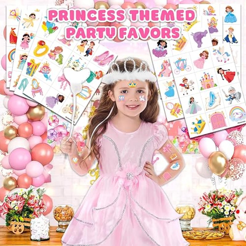 96 PCS Cute Princess Pre-Cut Temporary Tattoos for Kids | Super Cute Princess Themed Birthday Party Favors, Supplies, Decorations, Castle Tattoo Stickers, School Rewards Prizes & Gifts Boys Girls