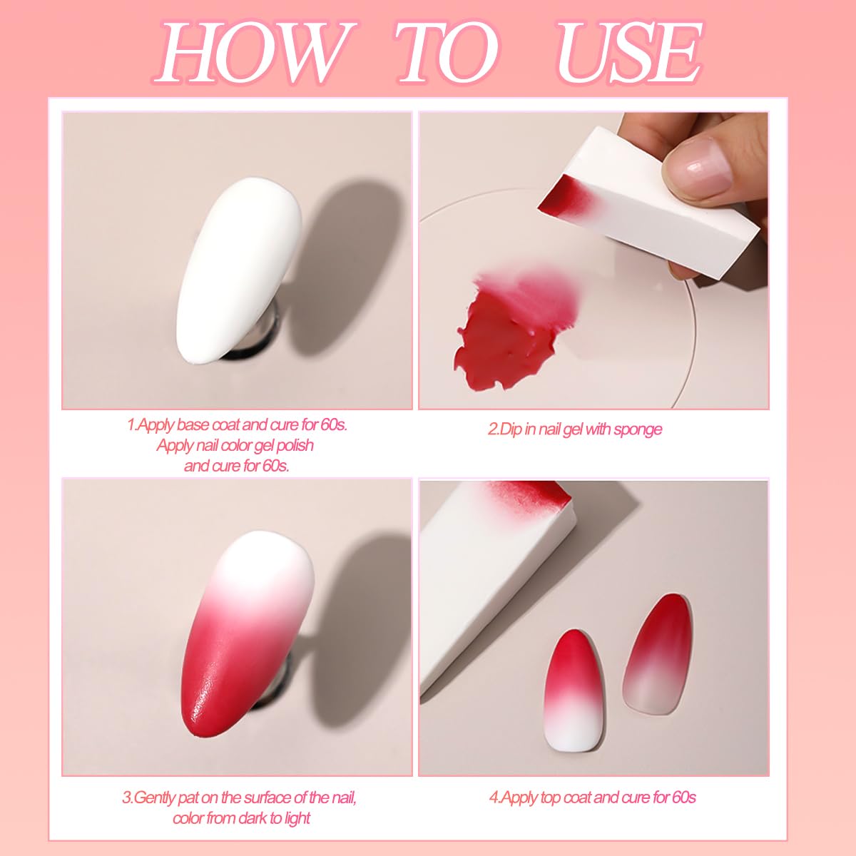 SUTOZMIWE Ombre Gel Nail Polish Kit, 9 Colors Gradient Painting Gel Polish with 8Pcs Nail Sponges for Ombre Nails Aura Nails French Manicure Soak Off UV Pastel Nail Art Varnishes Set DIY Nail Design