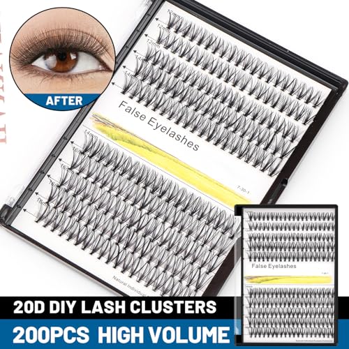 Product Customized,Large Tray-200Pcs 20 Roots Individual Fake False Eyelashes Cluster Thickness 0.07mm Mixed 8-16mm Dramatic Look 3D Volume Eye Lashes Extensions Beauty Tools (12-14-16mm)