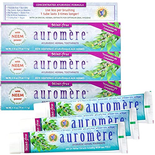 Auromere Ayurvedic Neem & Clove Toothpaste 3-Pack - Mint-Free, 1.39 oz Tubes