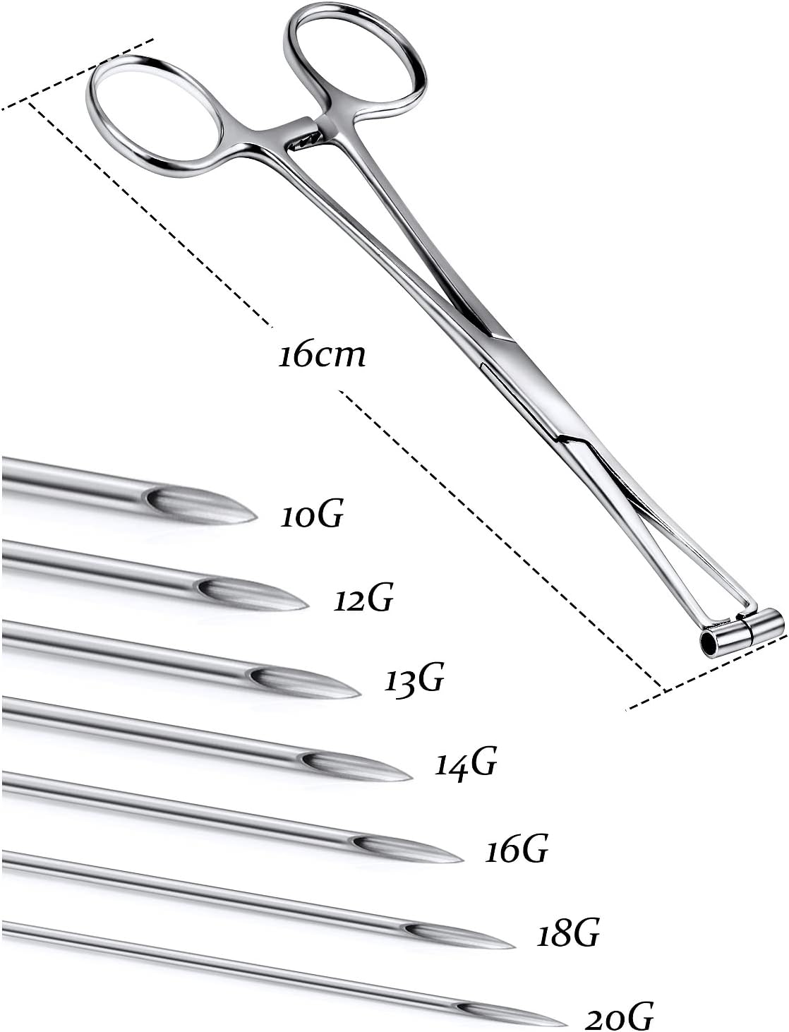 316L Surgical Steel Body Piercing Tools Kit - 9 Styles for Nose, Septum, Lip, Tongue & More