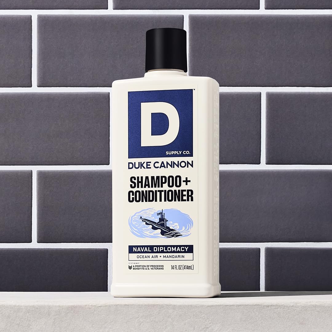Duke Cannon Supply Co. 2-in-1 Hair Wash - Masculine Scent - Gentle Cleansing Hair Wash For Men - Stimulating Hair Shampoo & Conditioner - Strengthens Hair - Naval Diplomacy - 2 Pack (14 oz)